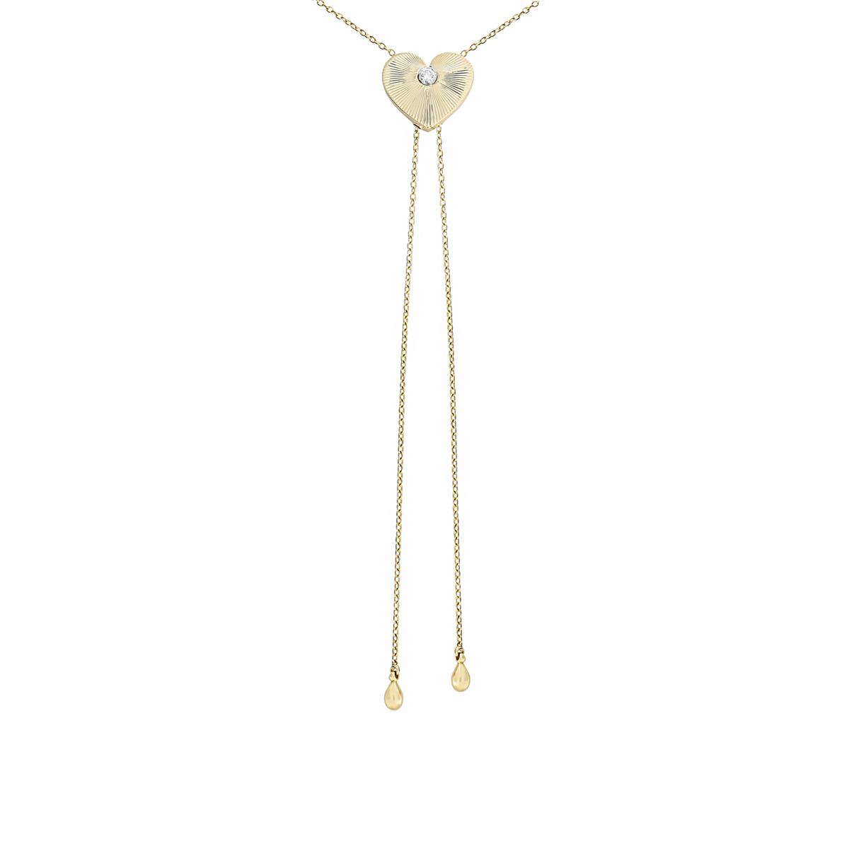 London Collection 14k Yellow Gold Diamond Heart Lariat Necklace