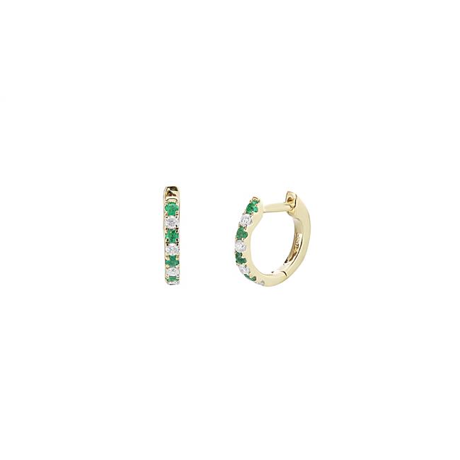 London Collection 14k Yellow Gold Emerald and Diamond Huggie Earrings