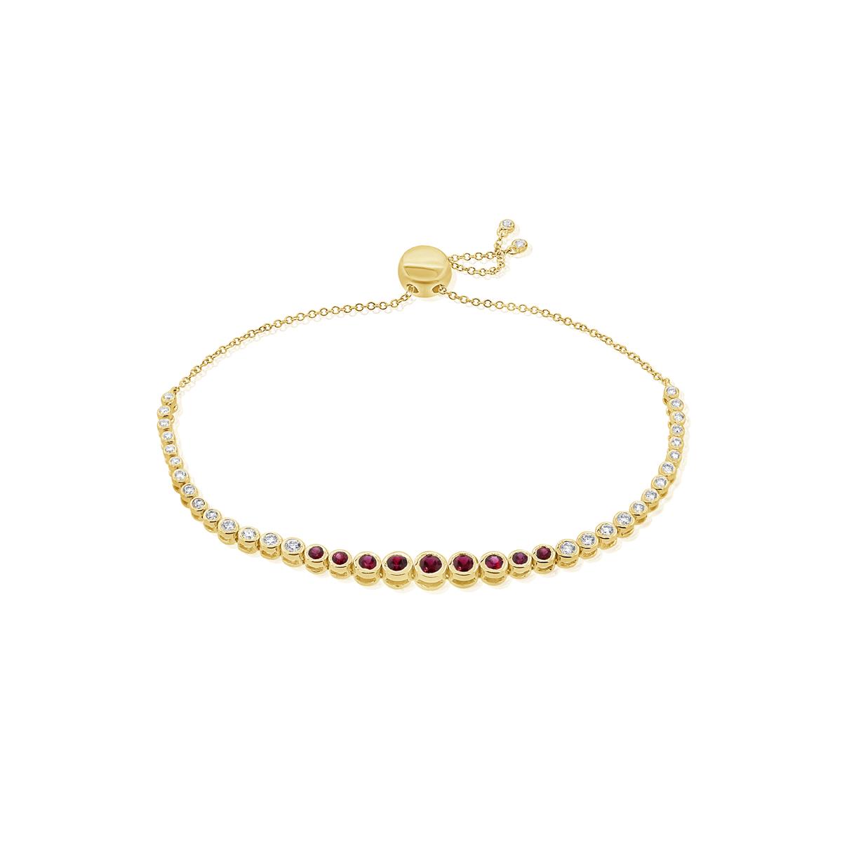 London Collection 14k Yellow Gold Diamond and Ruby Bezel Bolo Bracelet