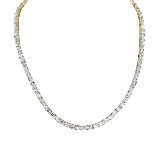 London Collection 18k Yellow Gold Emerald Cut Diamond Tennis Necklace