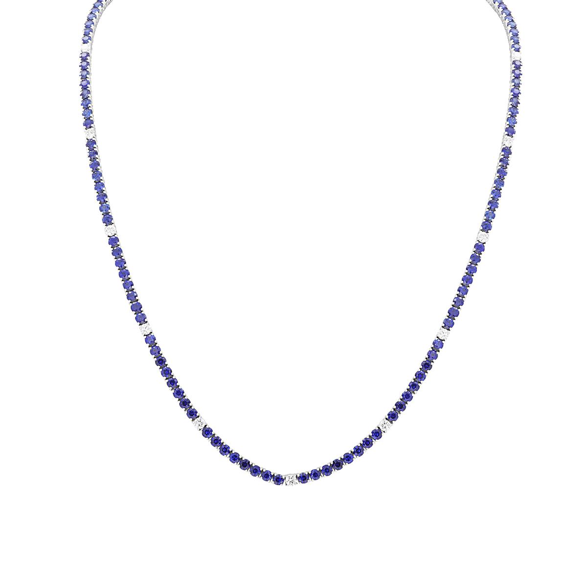 London Collection 18k White Gold Sapphire and Diamond Tennis Necklace