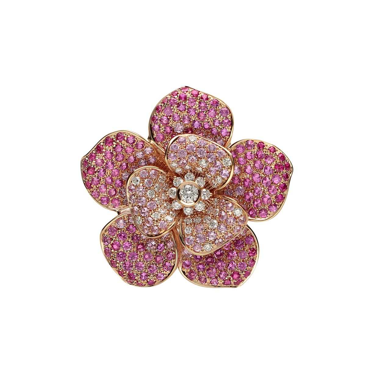 Leo Pizzo 18k Rose Gold Pink Sapphire and Diamond Ombre Flower Ring