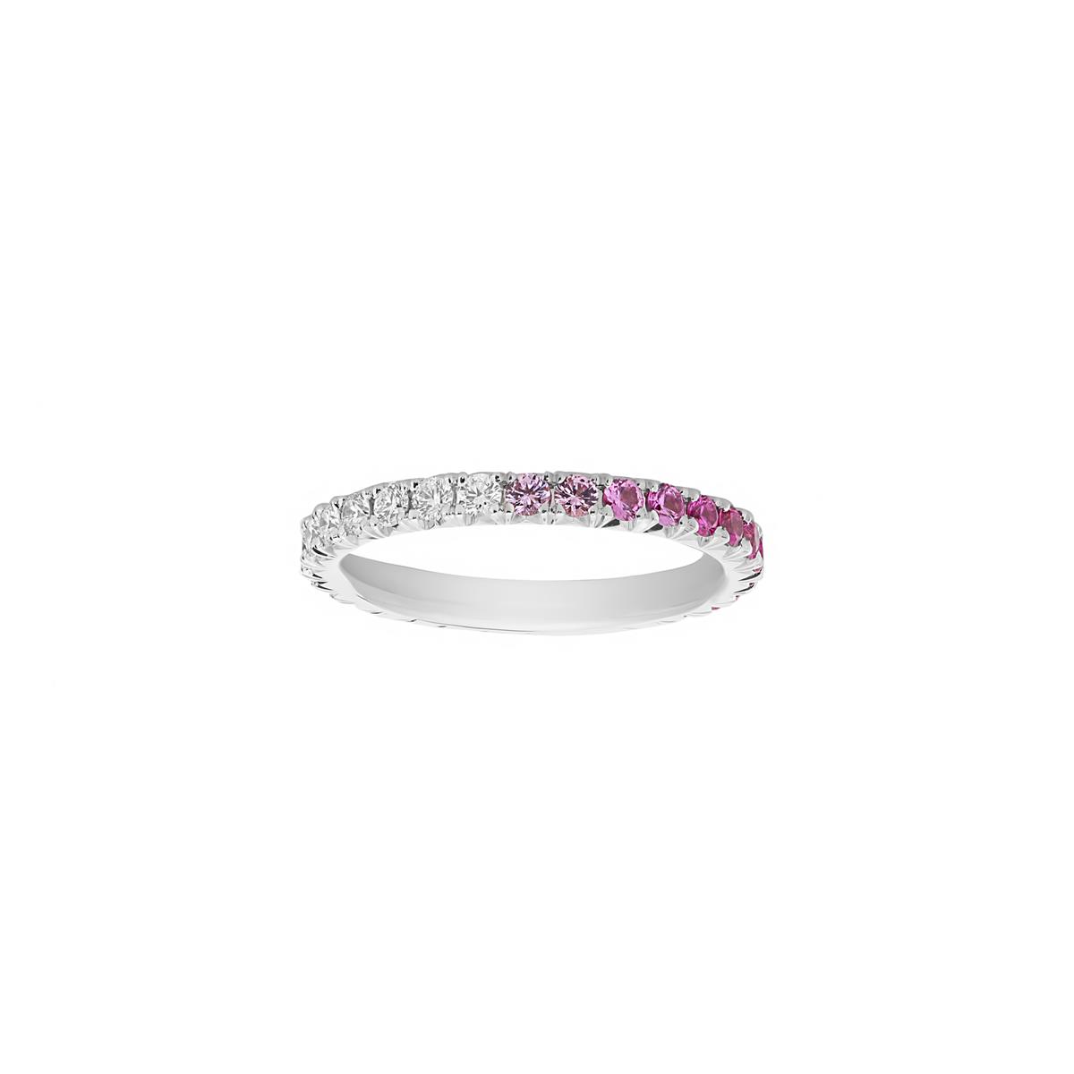 Henri Daussi 14k Half Diamond Half Pink Sapphire Band