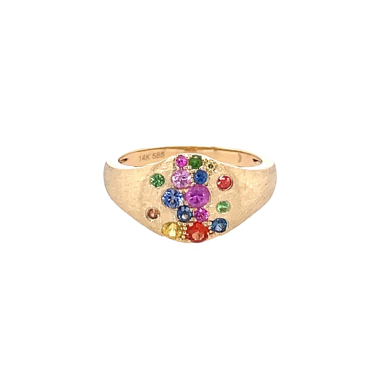 London Collection Yellow Gold Rainbow Gemstone Pinky Ring