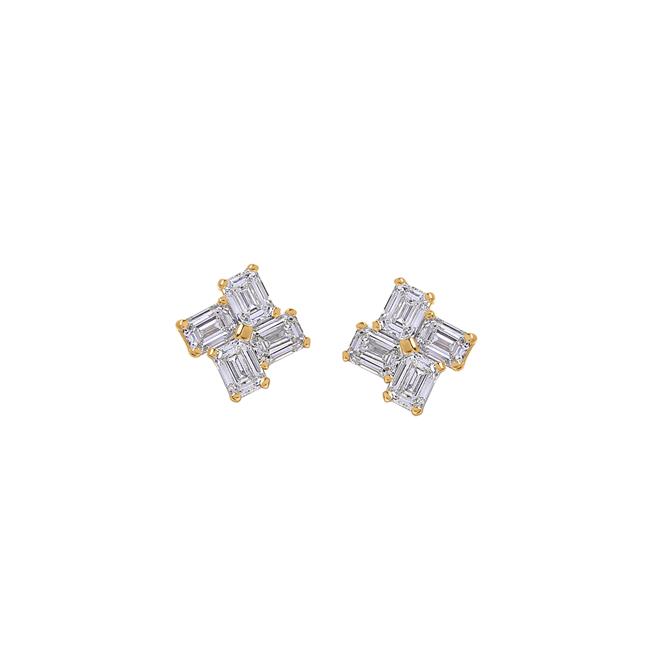 London Collection 18k Gold Emerald Cut Diamond Stud Earrings