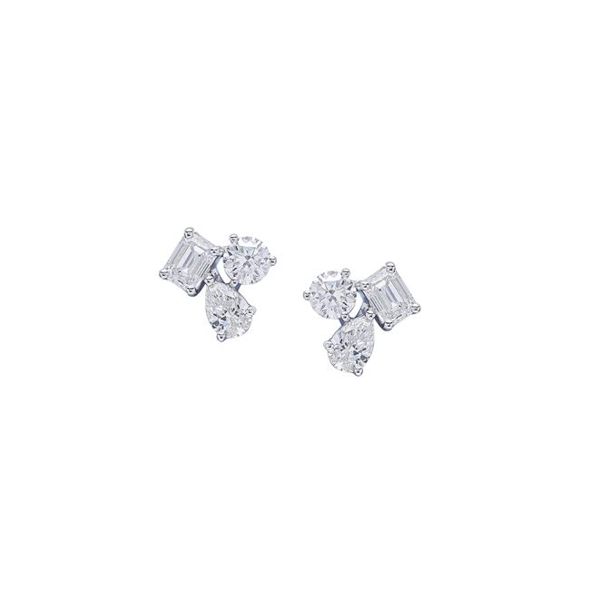 London Collection 18k White Gold Mixed Shape Diamond Trio Studs