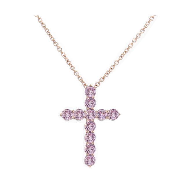 London Collection 18k Rose Gold Pink Sapphire Cross Necklace