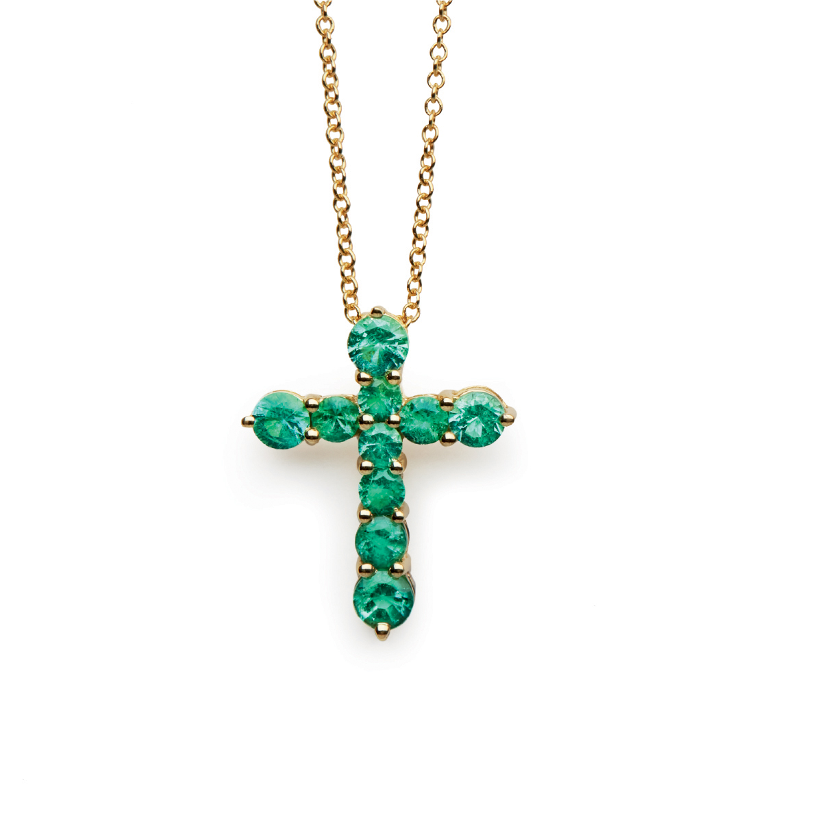 London Collection 18k Yellow Gold Emerald Cross with Chain