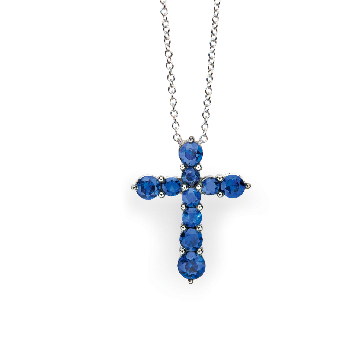 London Collection 18k White Gold Sapphire Cross with Chain