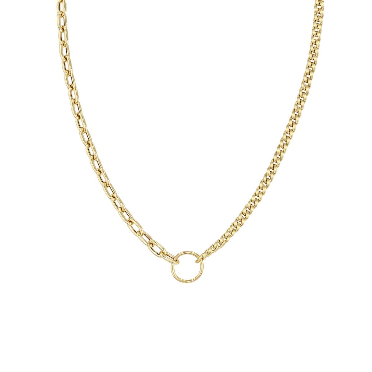 Zoe Chicco 14k Yellow Gold Curb and Square Oval Link Chain Circle Necklace