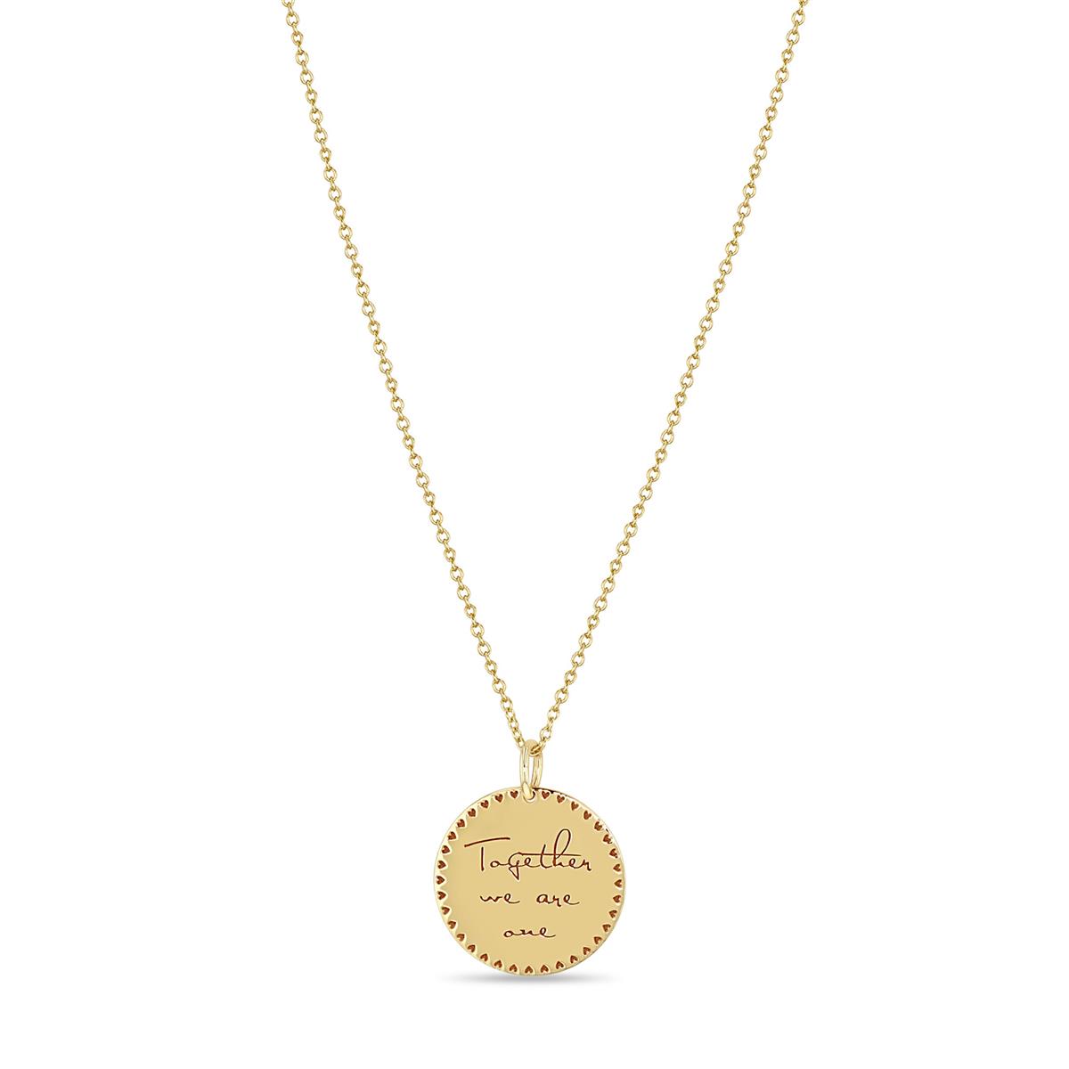 Zoe Chicco 14k Yellow Gold Round Disc Pendant "Together We Are One"