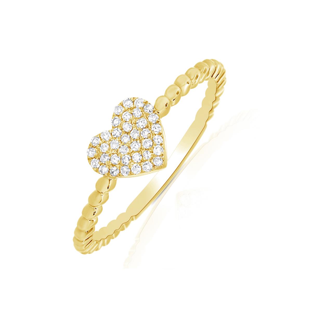 London Collection 14k Yellow Gold Pave Diamond Heart Beaded Band Ring