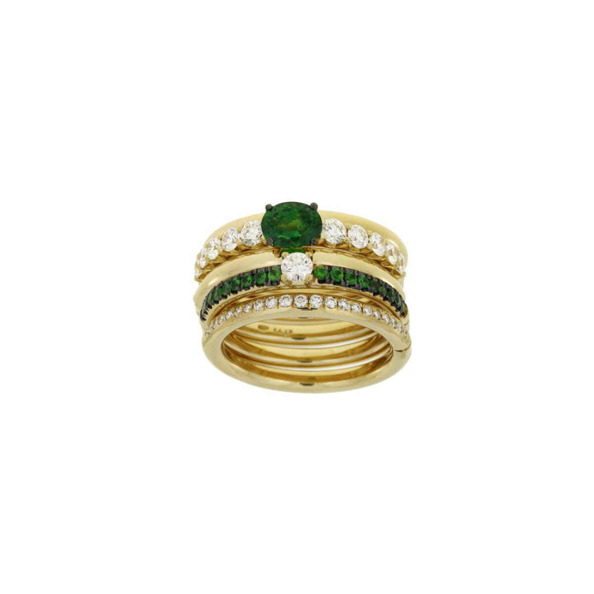 London Collection 18k Yellow Gold Tsavorite and Diamond Foldable Stack Ring