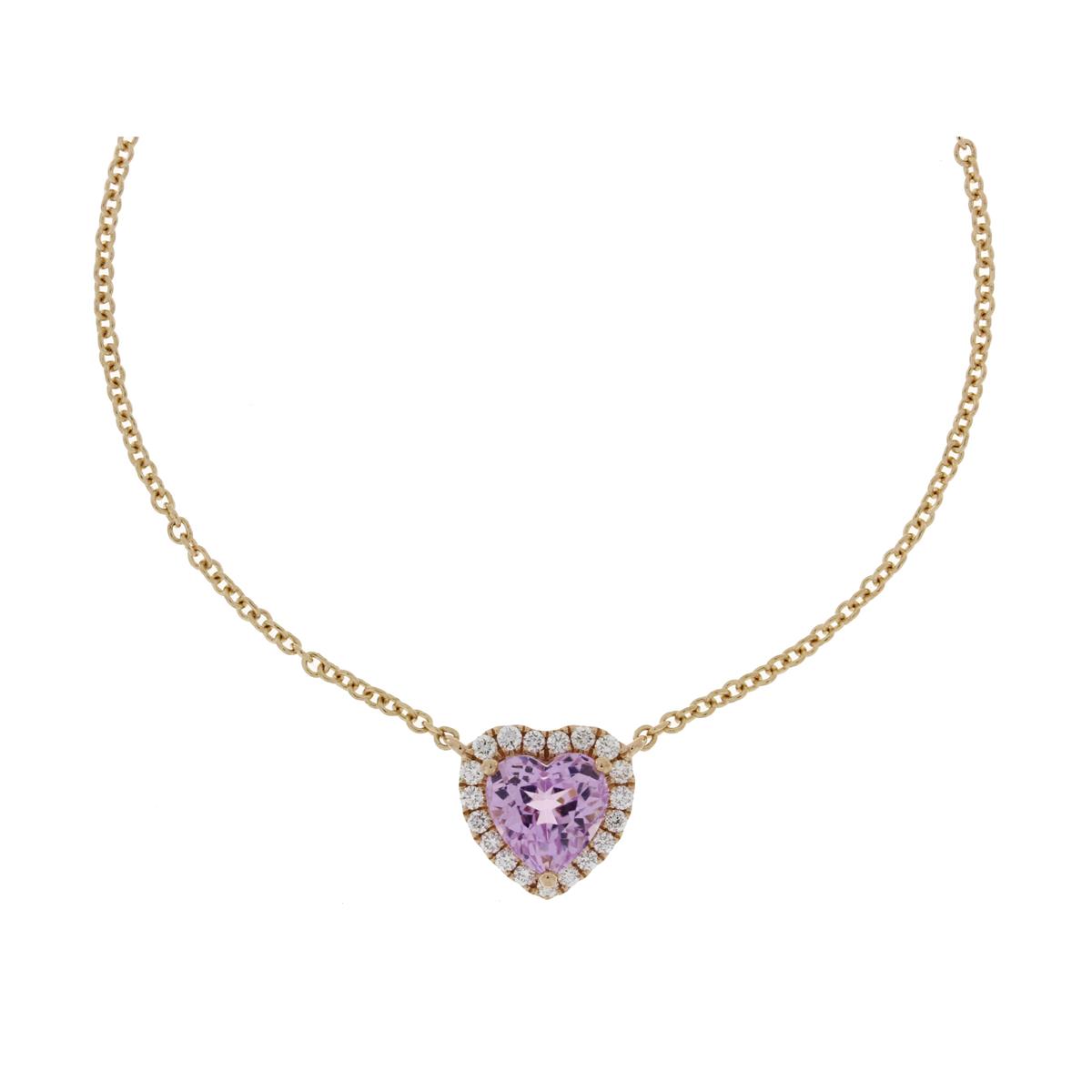 London Collection 18k Rose Gold Diamond and Kunzite Heart Pendant Necklace