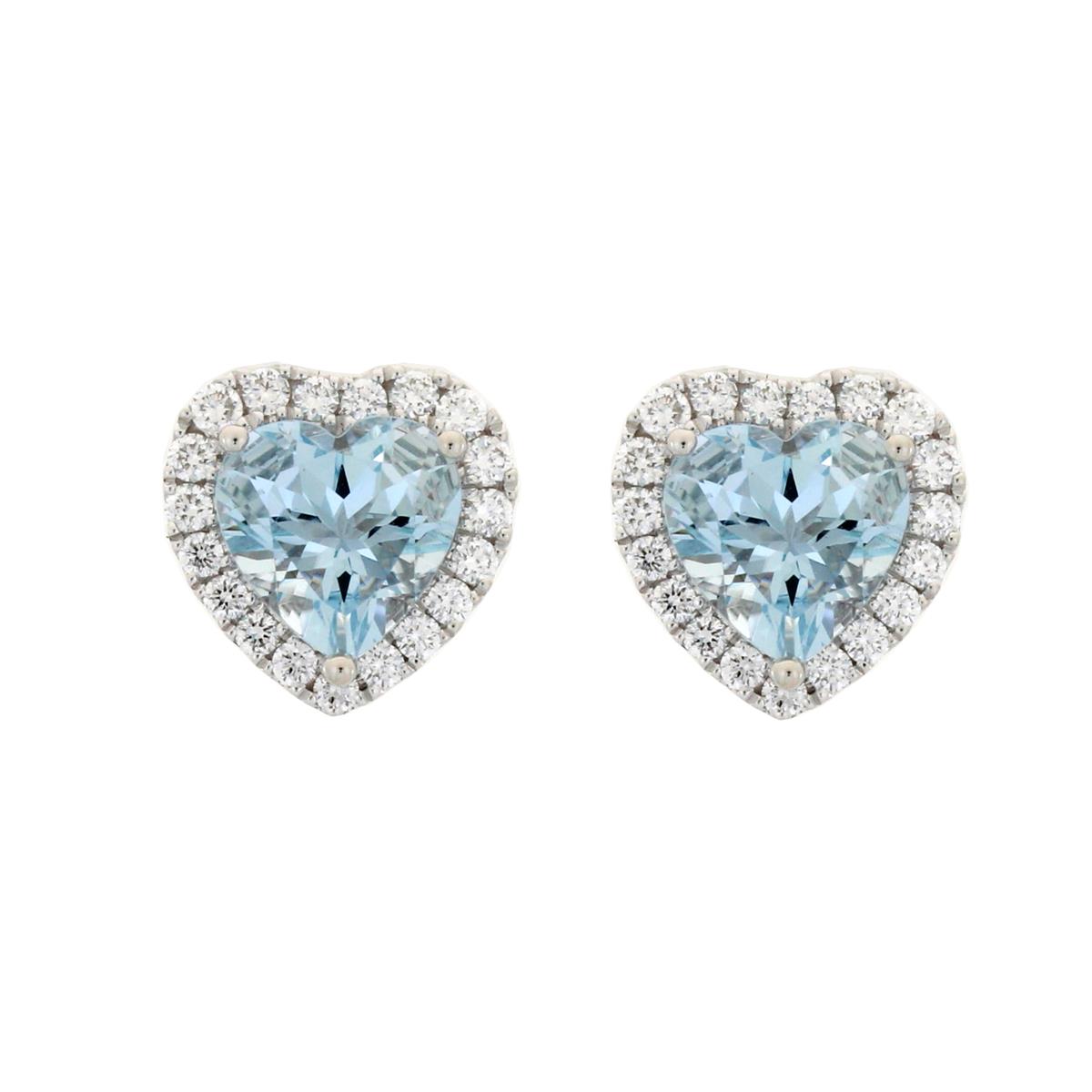 London Collection 18k White Gold Diamond and Aquamarine Heart Stud Earrings