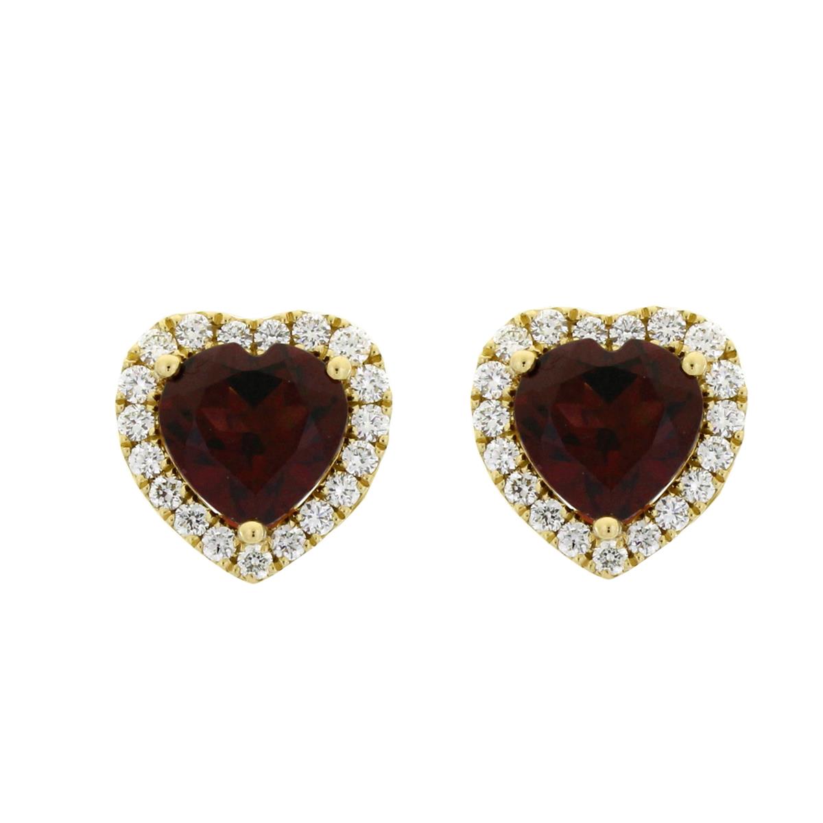 London Collection 18k Yellow Gold Diamond and Rhodolite Heart Stud Earrings