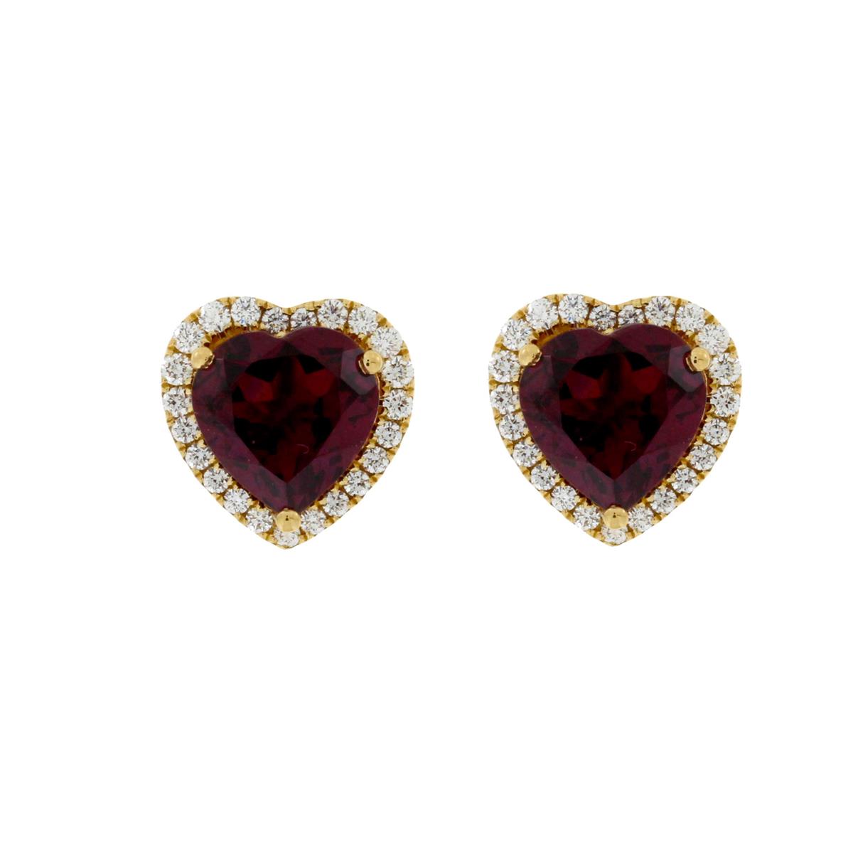 London Collection 18k Yellow Gold Diamond and Rhodolite Heart Stud Earrings