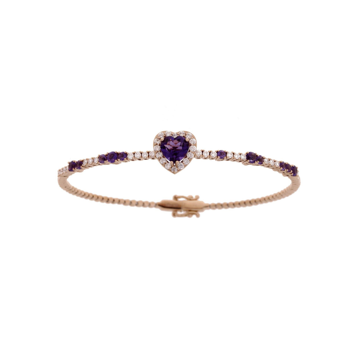 London Collection 18k Rose Gold Diamond and Heart Gemstone Bangle Bracelet