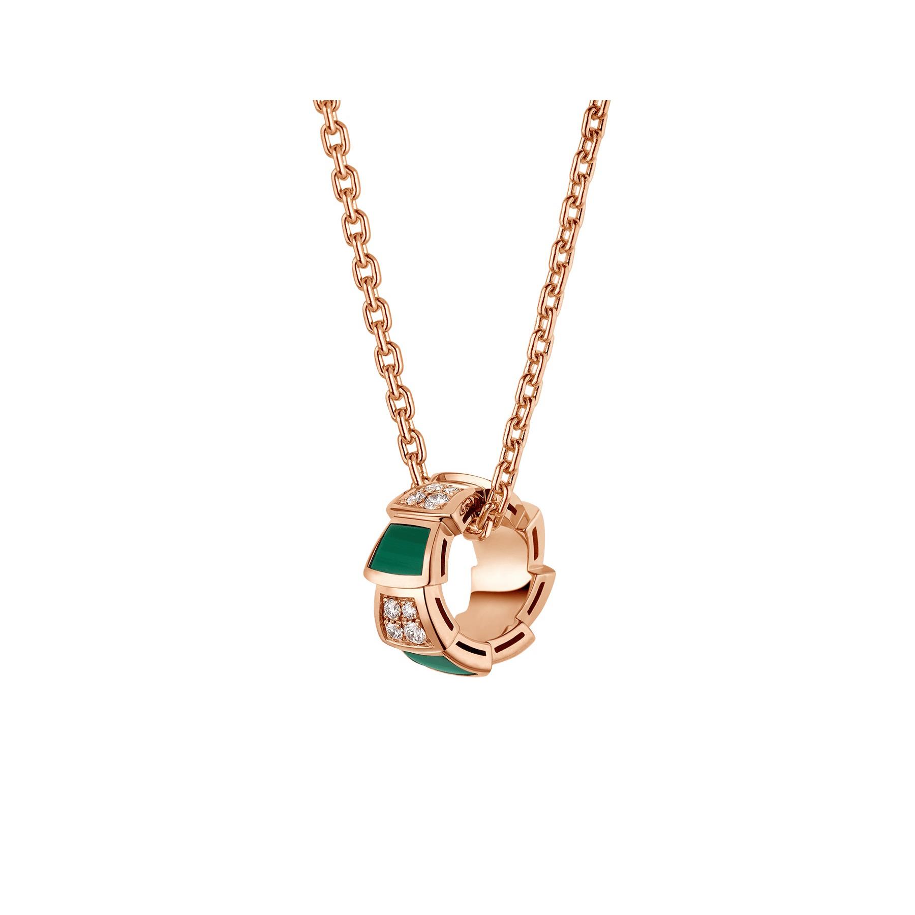 Bvlgari Serpenti Viper 18k Rose Gold Diamond and Malachite Necklace