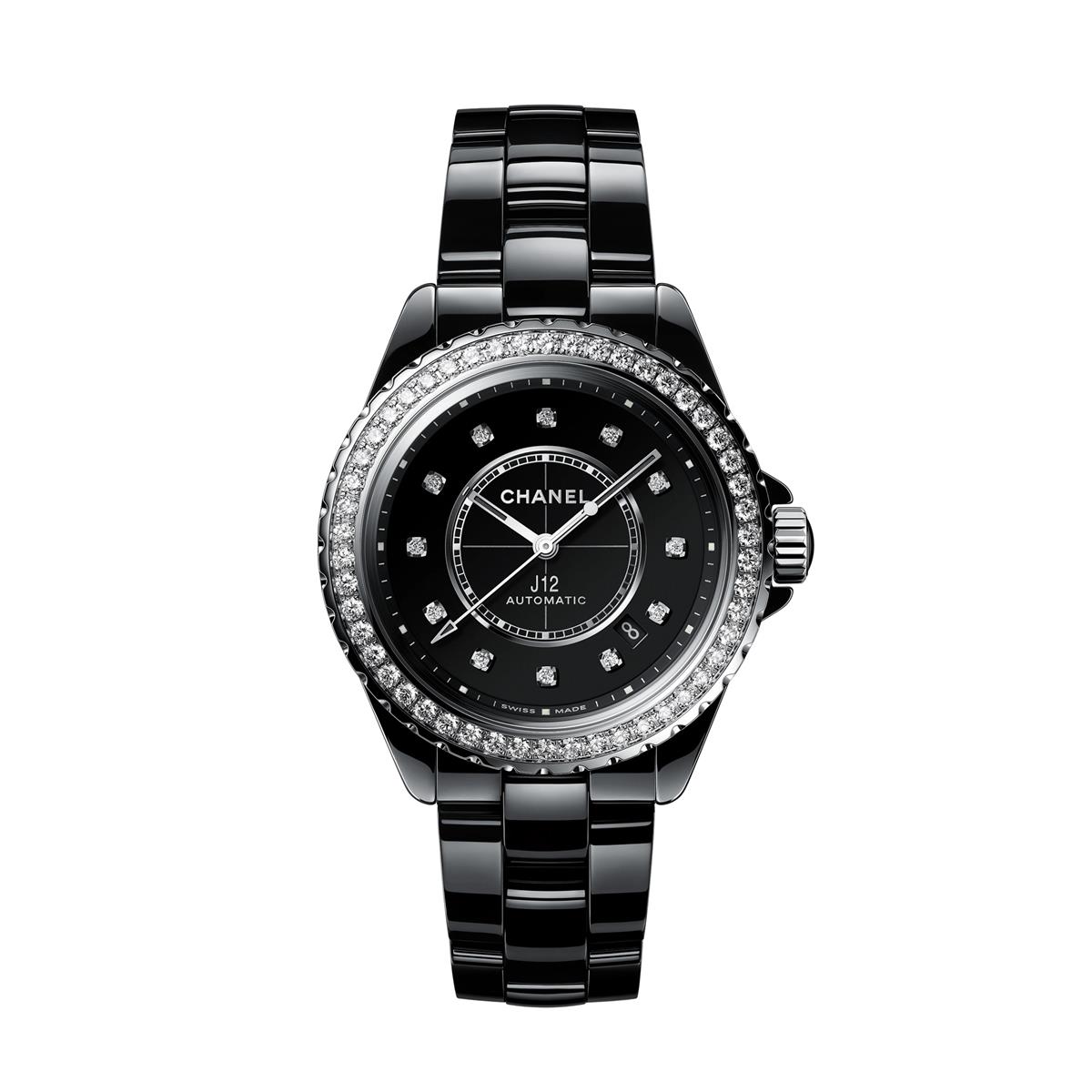 CHANEL J12 38mm Diamond Bezel Black Dial Ladies Watch