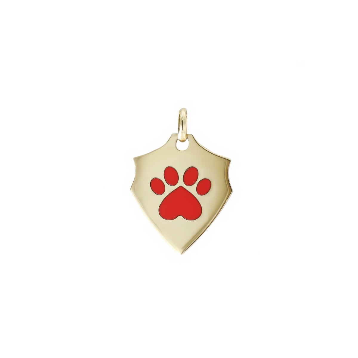 Our Cause for Paws 14k Yellow Gold Shield with Red Inlay Paw Charm