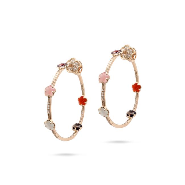 Pasquale Bruni Figlia Dei Fiori Multi Stone 18k Rose Gold Hoop Earrings