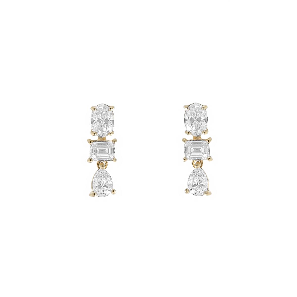 London Collection 14k Yellow Gold Oval, Emerald Cut and Pear Shape Diamond Earrings