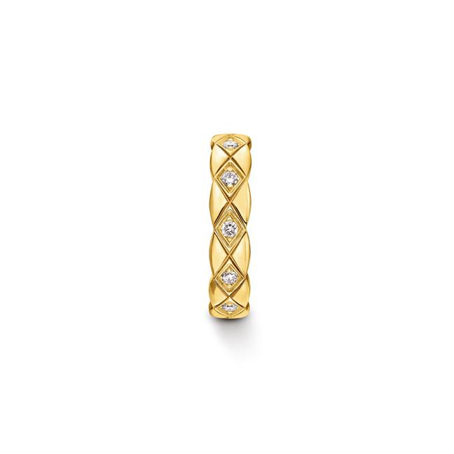 CHANEL COCO CRUSH 18k Yellow Gold Quilted Single Diamond Huggie Earring