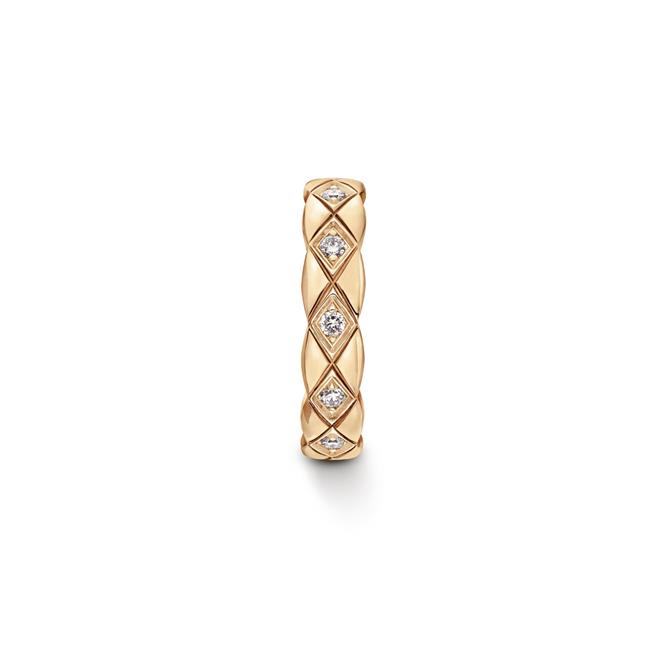 CHANEL COCO CRUSH 18K BEIGE GOLD Quilted Single Diamond Huggie Earring