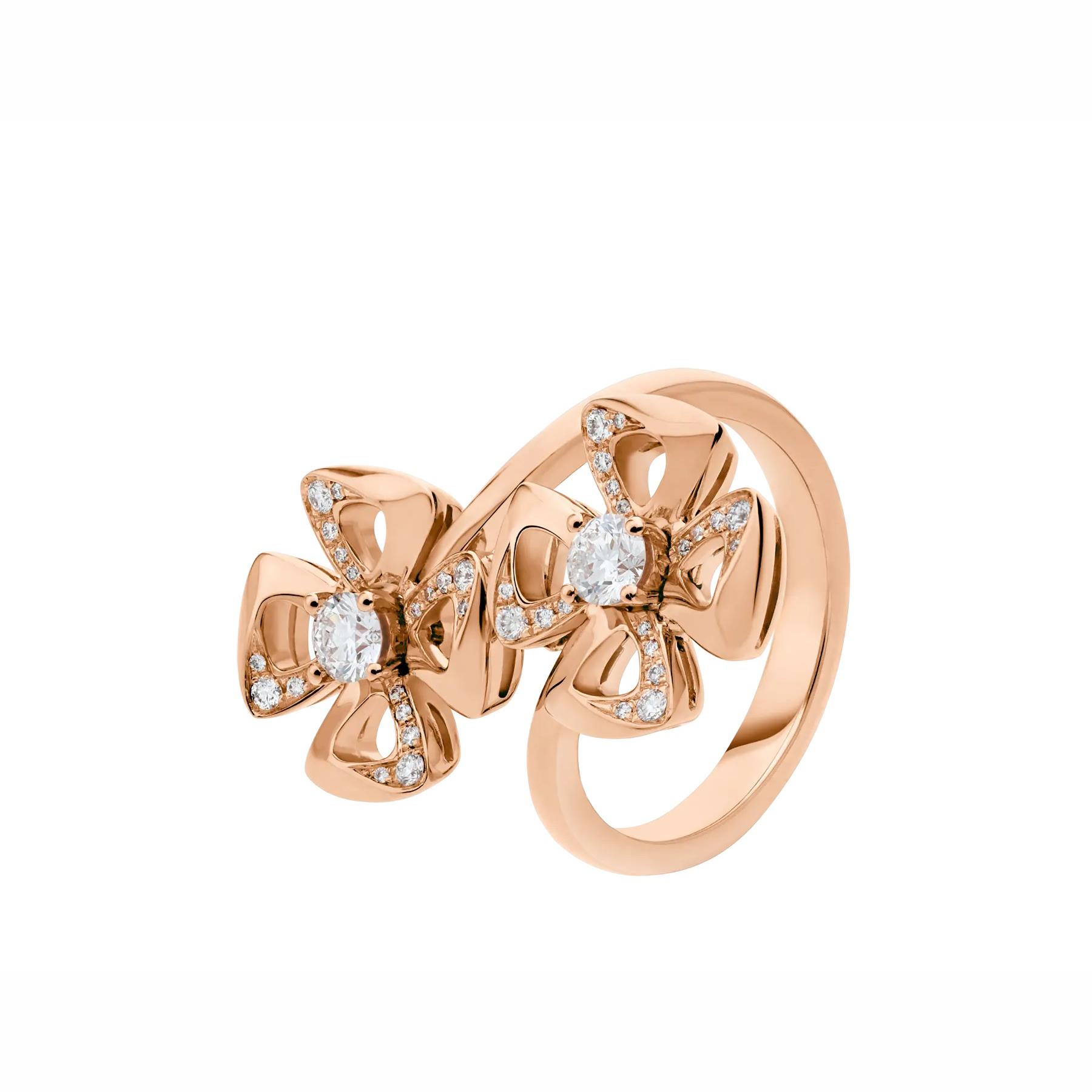 Bvlgari Fiorever 18k Rose Gold Diamond Flower Ring