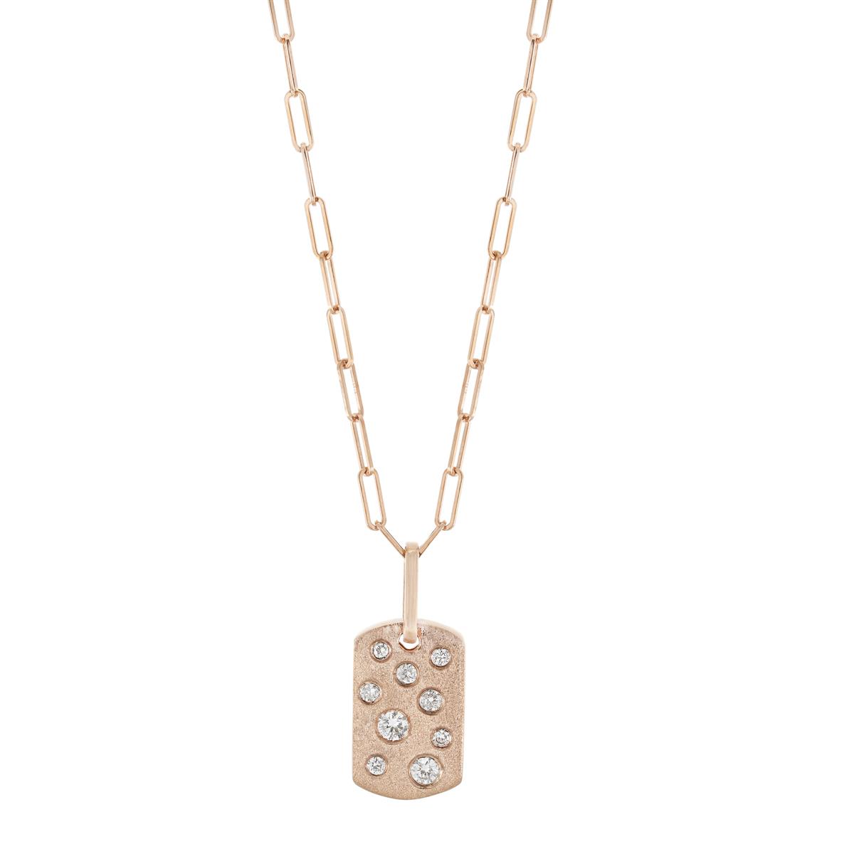 London Collection Rose Gold Diamond Dog Tag Pendant Necklace