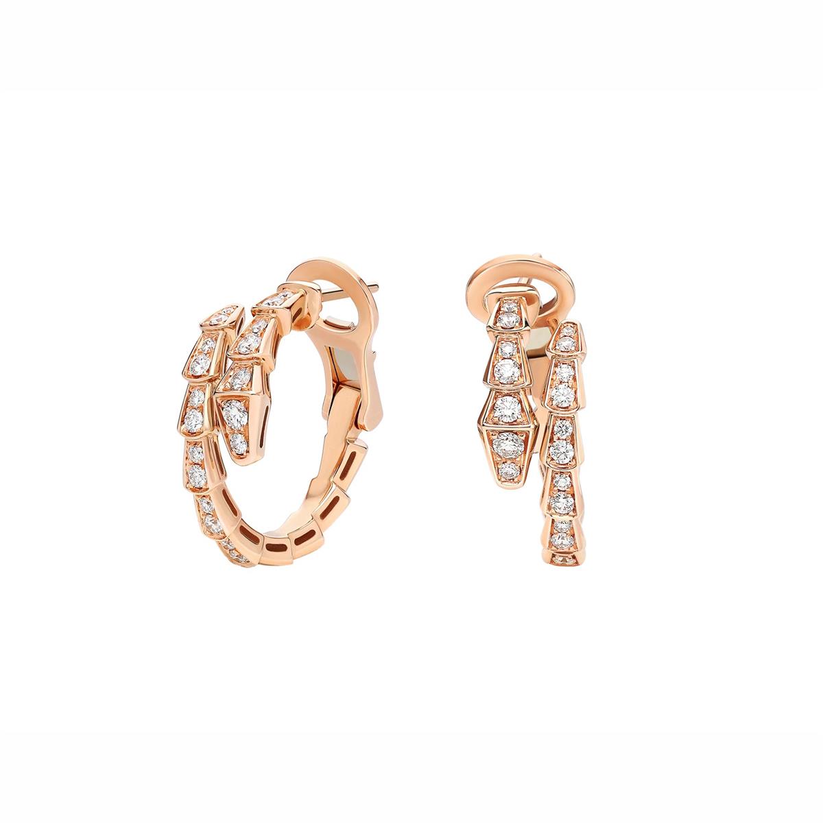 Bvlgari Serpenti Viper 18k Rose Gold Pave Diamond Earrings