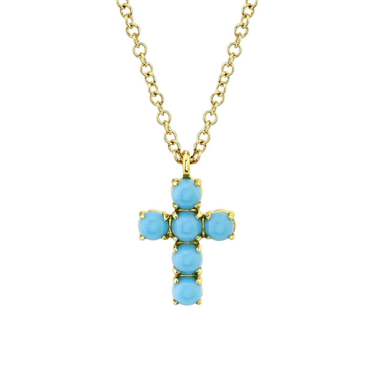 London Collection 14k Yellow Gold Turquoise Cross Pendant Necklace