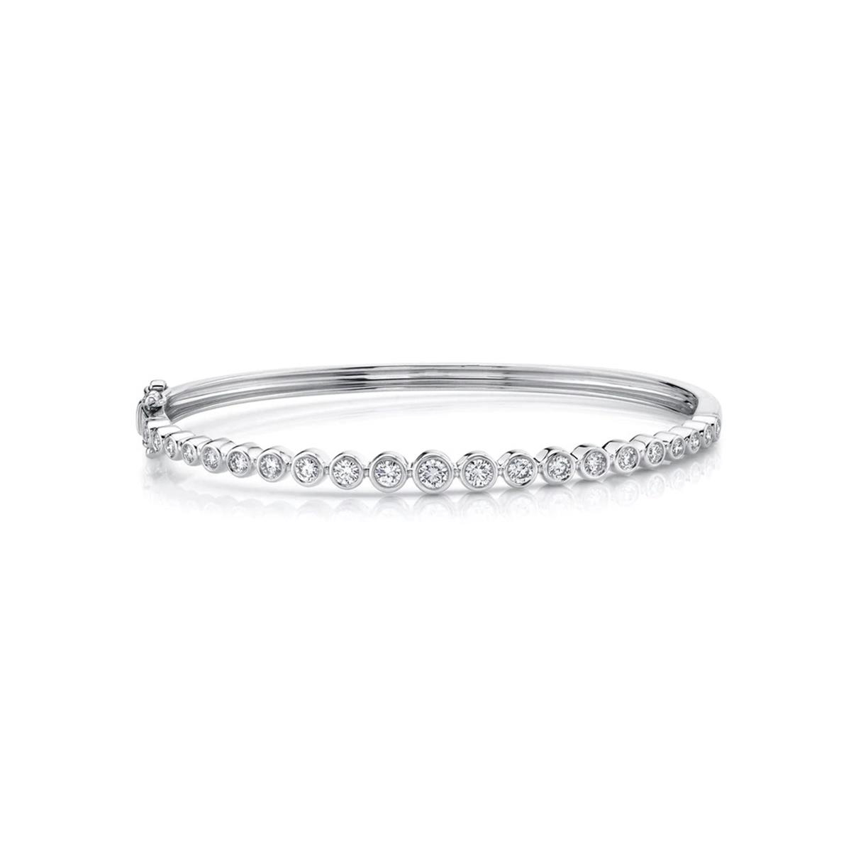 London Collection 14k White Gold Graduated Bezel Set Diamond Bangle