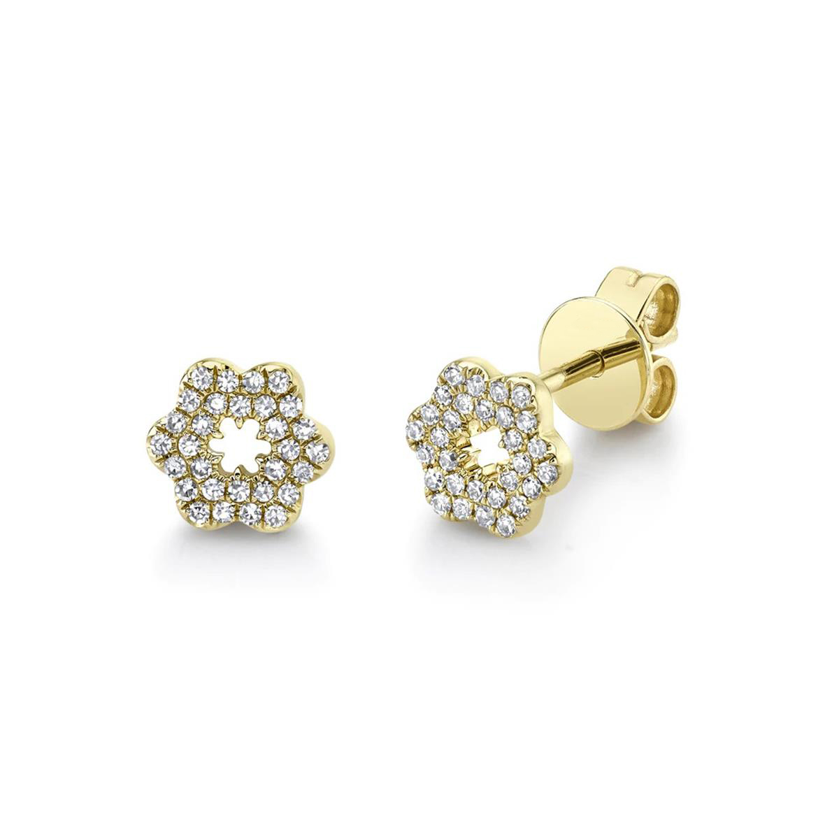 London Collection 14k Yellow Gold Pave Diamond Flower Stud Earrings