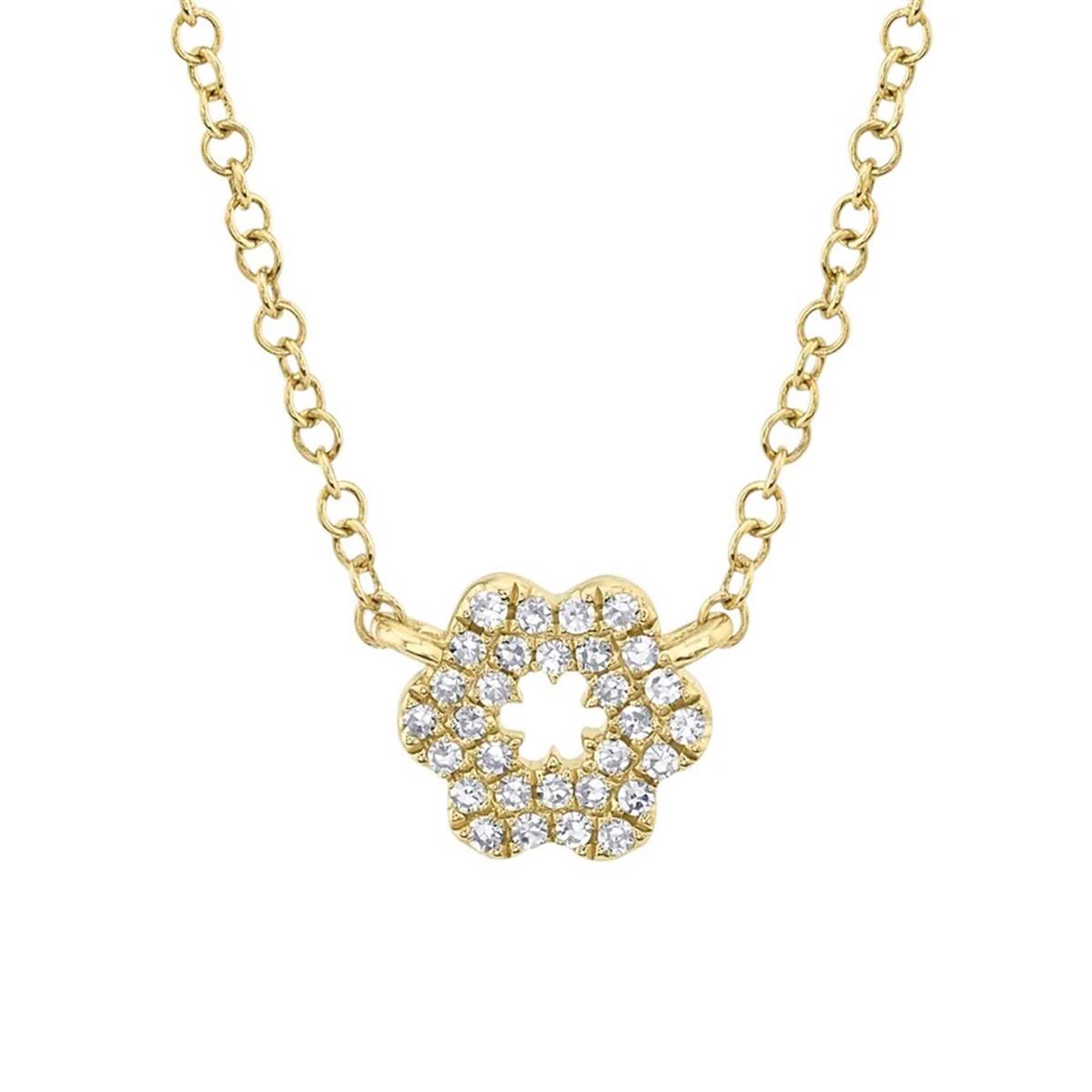 London Collection 14k Yellow Gold Pave Diamond Flower Pendant Necklace