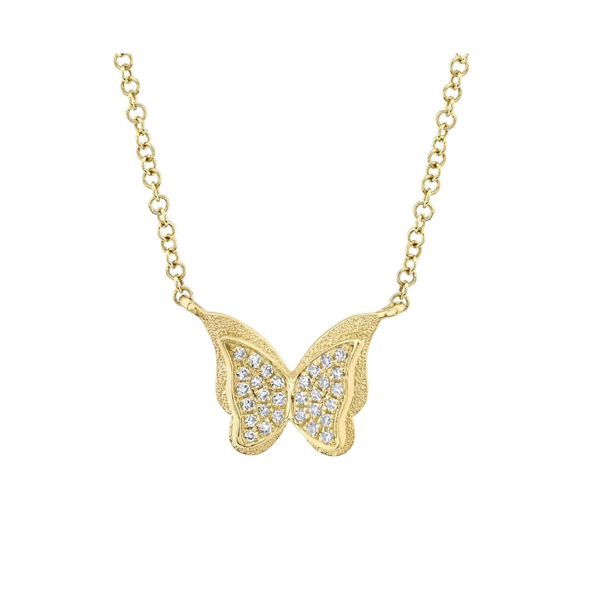 London Collection 14k Yellow Gold Pave Diamond Butterfly Pendant Necklace