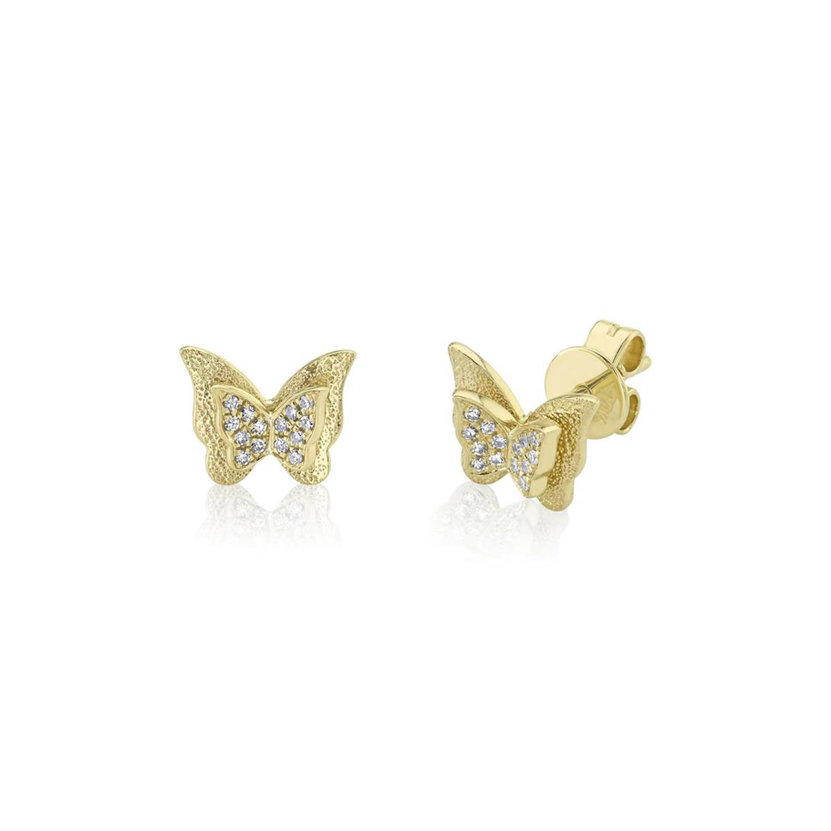 London Collection 14k Yellow Gold Pave Diamond 3D Butterfly Stud Earrings