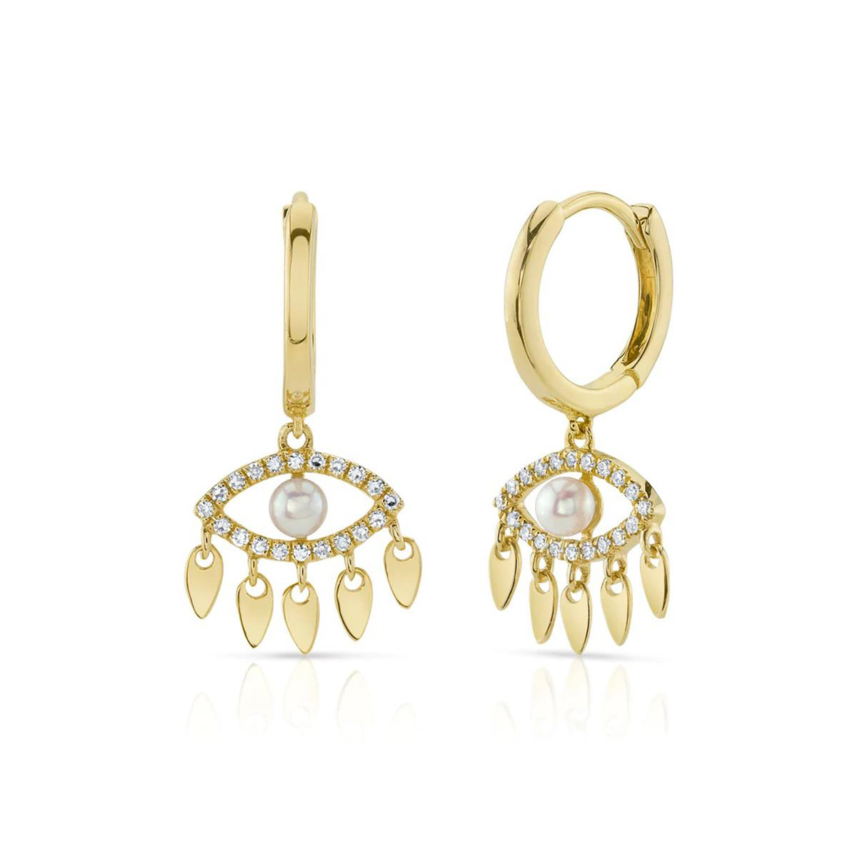 London Collection 14k Yellow Gold Diamond and Pearl Eye Earrings