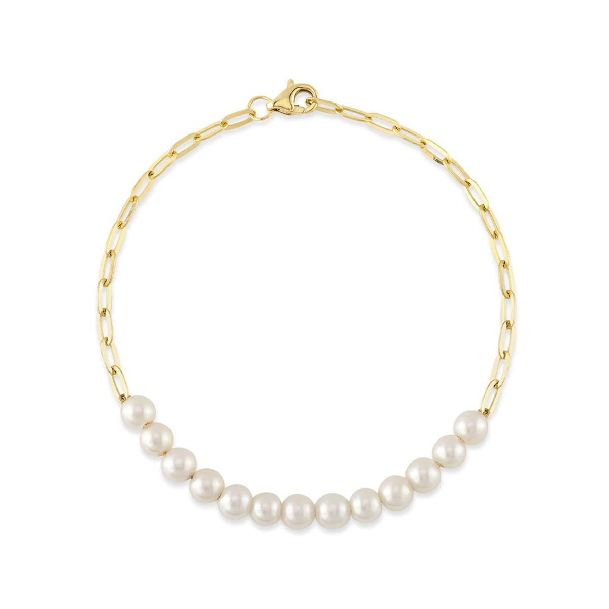 London Collection 14k Yellow Gold Paperclip Link Pearl Bracelet