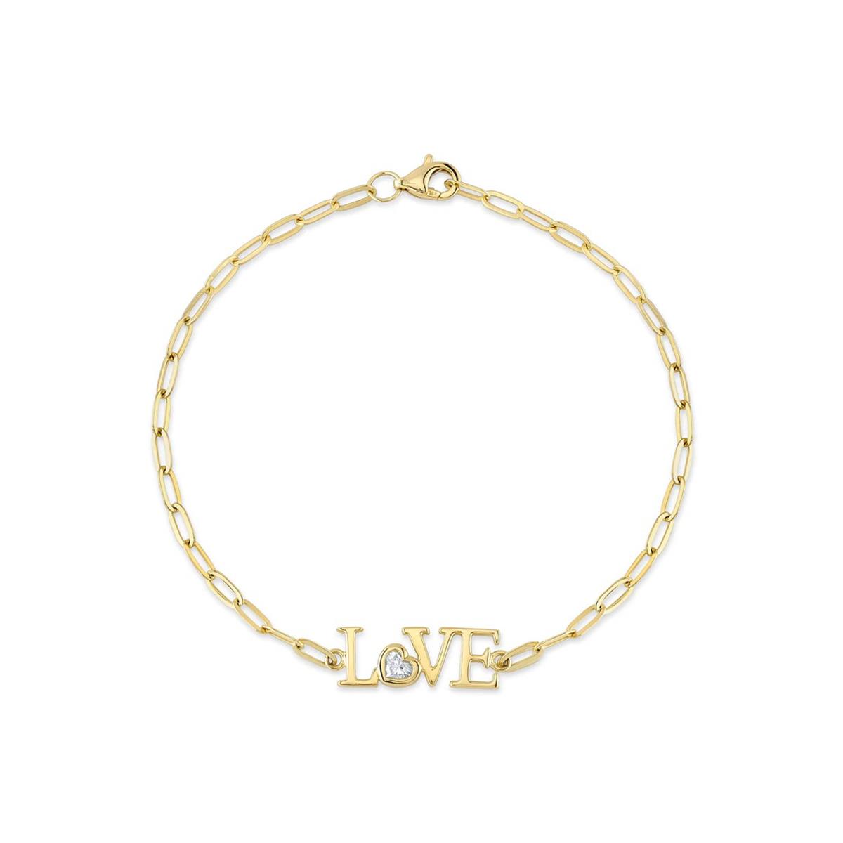 London Collection 14k Yellow Gold and Diamond Love Paperclip Chain Bracelet