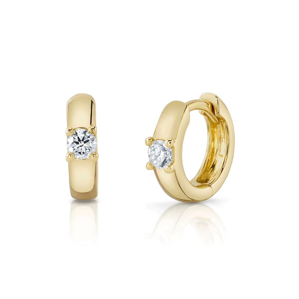 London Collection 14k Yellow Gold Single Diamond Huggie Earrings