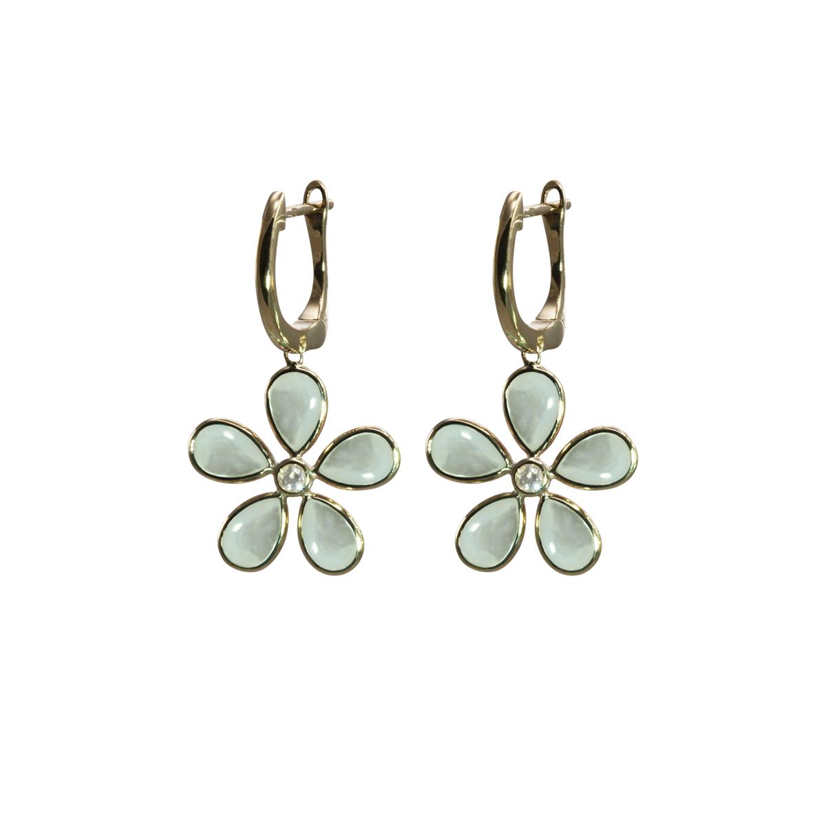 Olivia B 14k Yellow Gold Mother of Pearl and Diamond Flower Drop Earrings