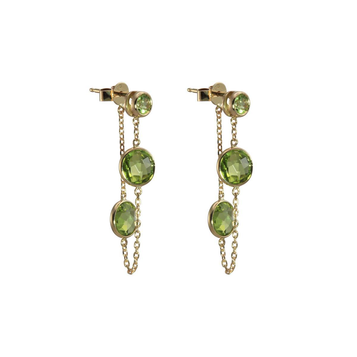 Olivia B 14k Yellow Gold Round Peridot Front Back Chain Drop Earrings