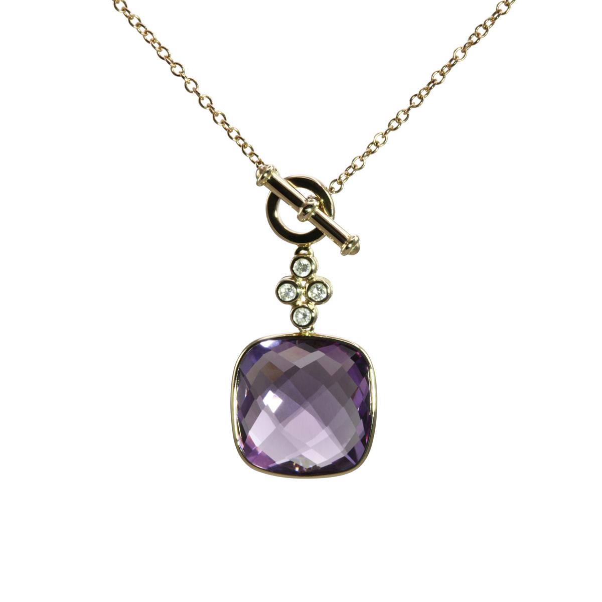 Olivia B 14k Yellow Gold Cushion Cut Amethyst and Diamond Toggle Necklace