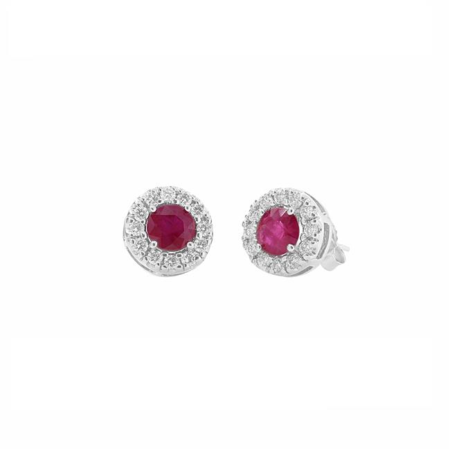 London Collection 14k White Gold Diamond And Ruby Stud Earrings