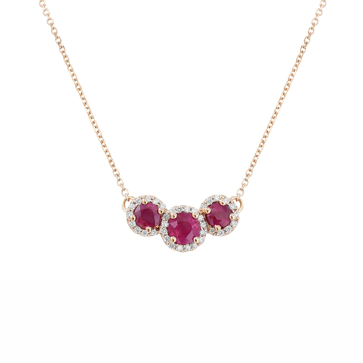 London Collection Rose Gold Ruby Diamond Halo Necklace