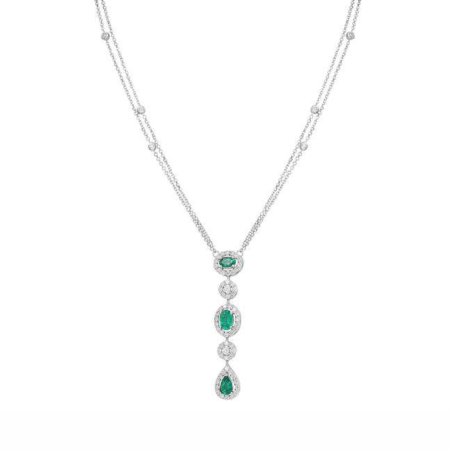 London Collection 14k White Gold Diamond and Emerald Drop Necklace