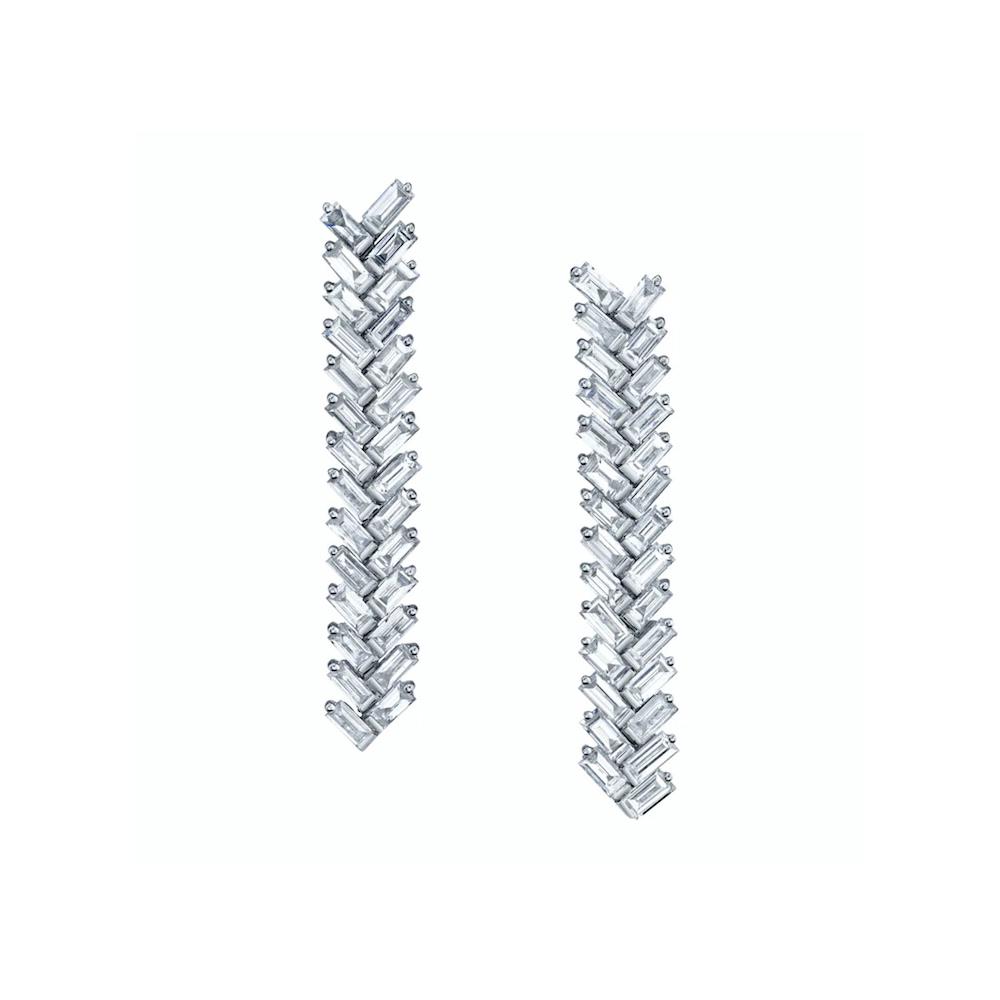 Anita Ko 18k White Gold Diamond Baguette Short Zipper Earrings