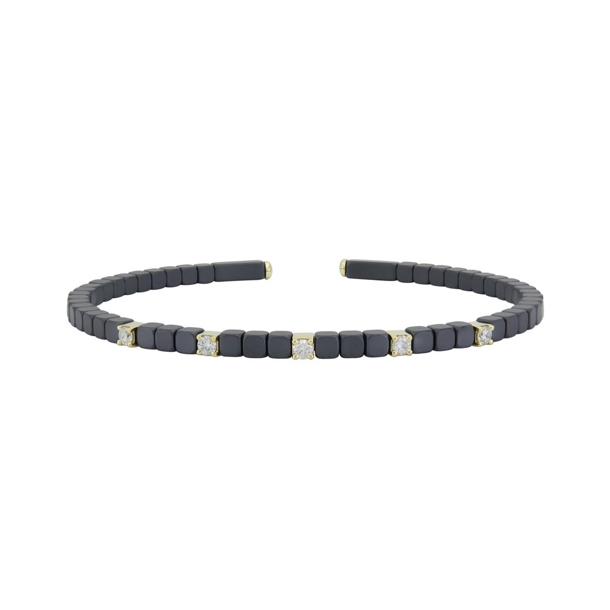 London Collection 18k Yellow Gold Diamond Black Ceramic Open Flex Bracelet